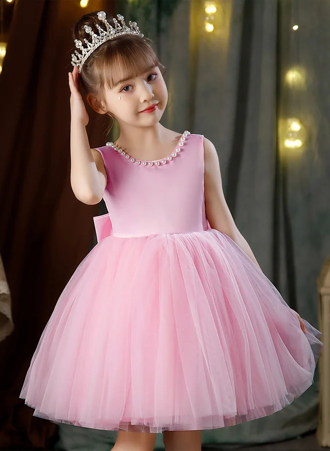 Take Two  Girls Pearl Decor Bow Tie Deep V-Back Princess Party Dress for Women | Best Price UAE
