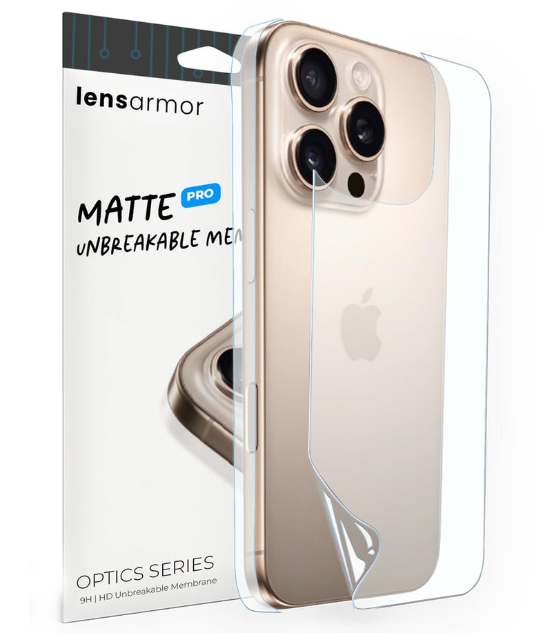 Lensarmor Compatible with iPhone 16 Pro Matte Back Skin Membrane – Unbreakable Anti-Glare Back Protector Film with Installation Kit, Scratch Resistant & Smooth Touch Flexible Shield (6.3") - Image 1