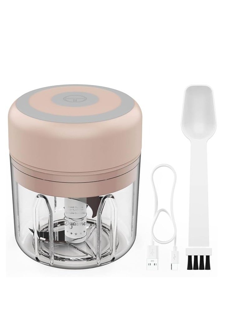 Syarme مفرمة ثوم كهربائية صغيرة 250 مل، قابلة للشحن عبر USB مع بطارية مدمجة، تستخدم لهرس البصل والثوم والفلفل والمكسرات، إلخ. تحتوي على أداة مزدوجة الاستخدام لملعقة وفرشاة. - Image 1