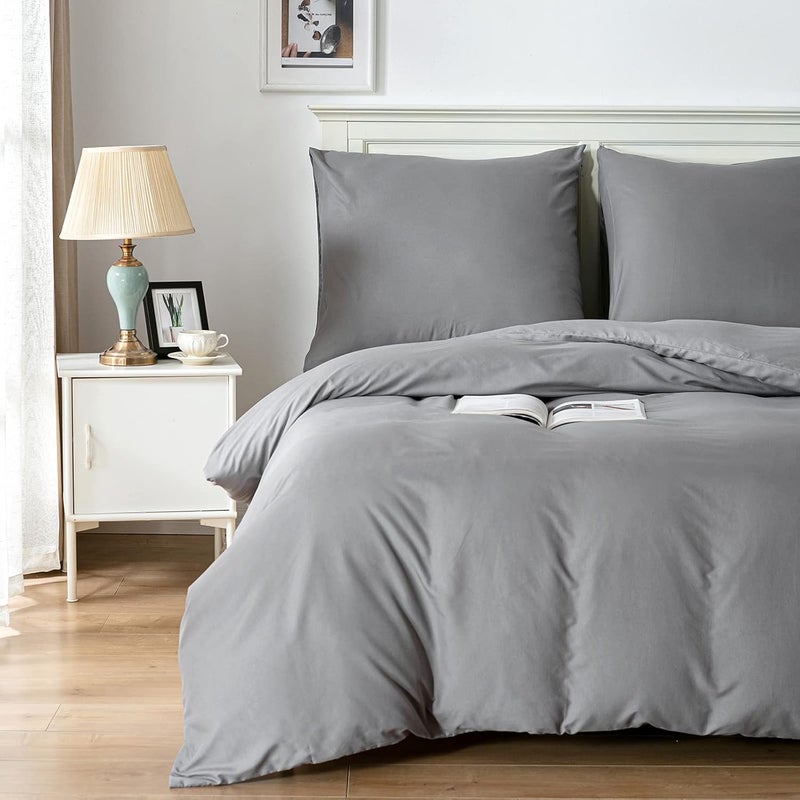 Good Nite Bed Linen 200 x 200 cm 3-Piece Grey Bed Linen Sets Microfibre Duvet Cover 200 x 200 cm + 2 Pillowcases 80 x 80 cm Breathable Soft - Image 2