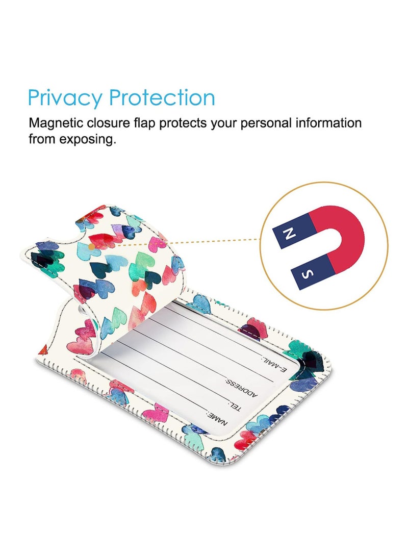 SYOSI 2 Pcs Luggage Tags Privacy Cover ID Label with Stainless Steel Loop and Address Card for Travel Bag Suitcase(Raining Hearts)  - Image 5