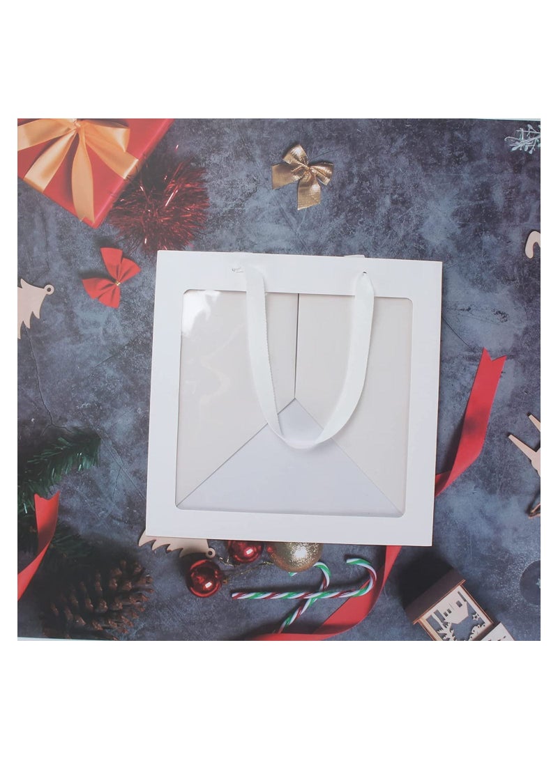 12Pcs Paper Gift Bags 15 x 15 x 15 cm Clear Murabba Gift Bag with Window, Paper Bags with Handles Gift Bags Gift Wrap Bags for Present Bouquets Bridal Shower Festivals Party Supplies (White Color) - Image 2