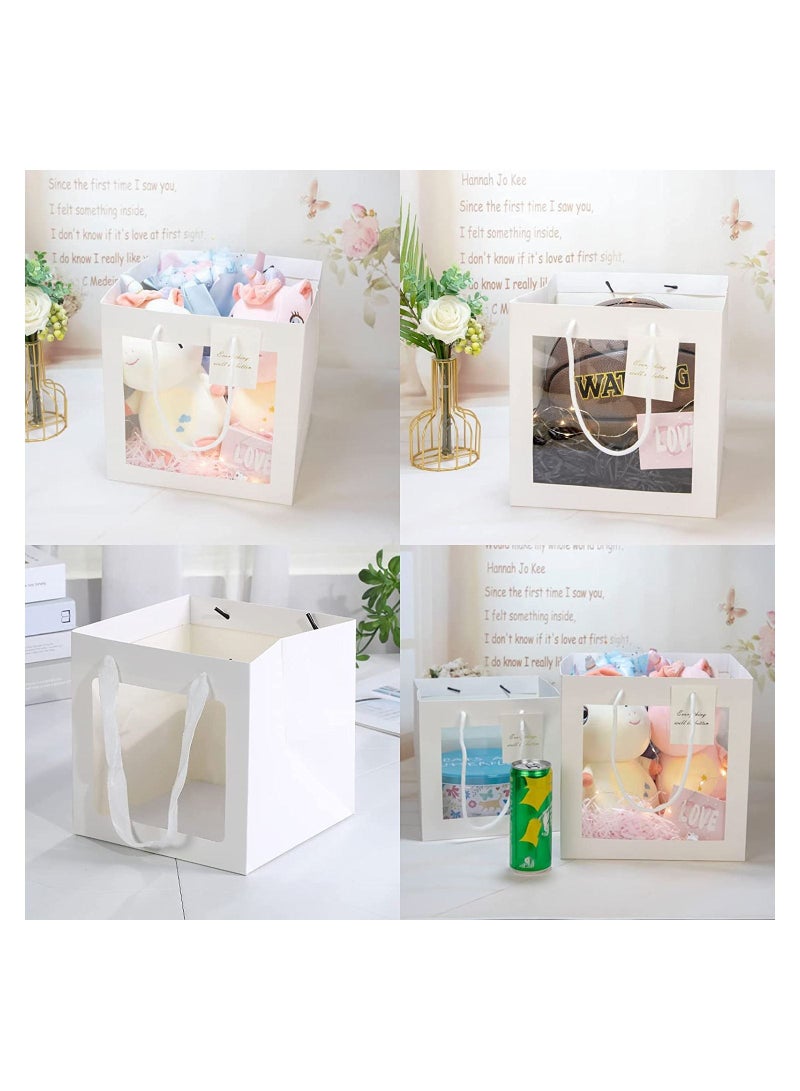 12Pcs Paper Gift Bags 15 x 15 x 15 cm Clear Murabba Gift Bag with Window, Paper Bags with Handles Gift Bags Gift Wrap Bags for Present Bouquets Bridal Shower Festivals Party Supplies (White Color) - Image 5