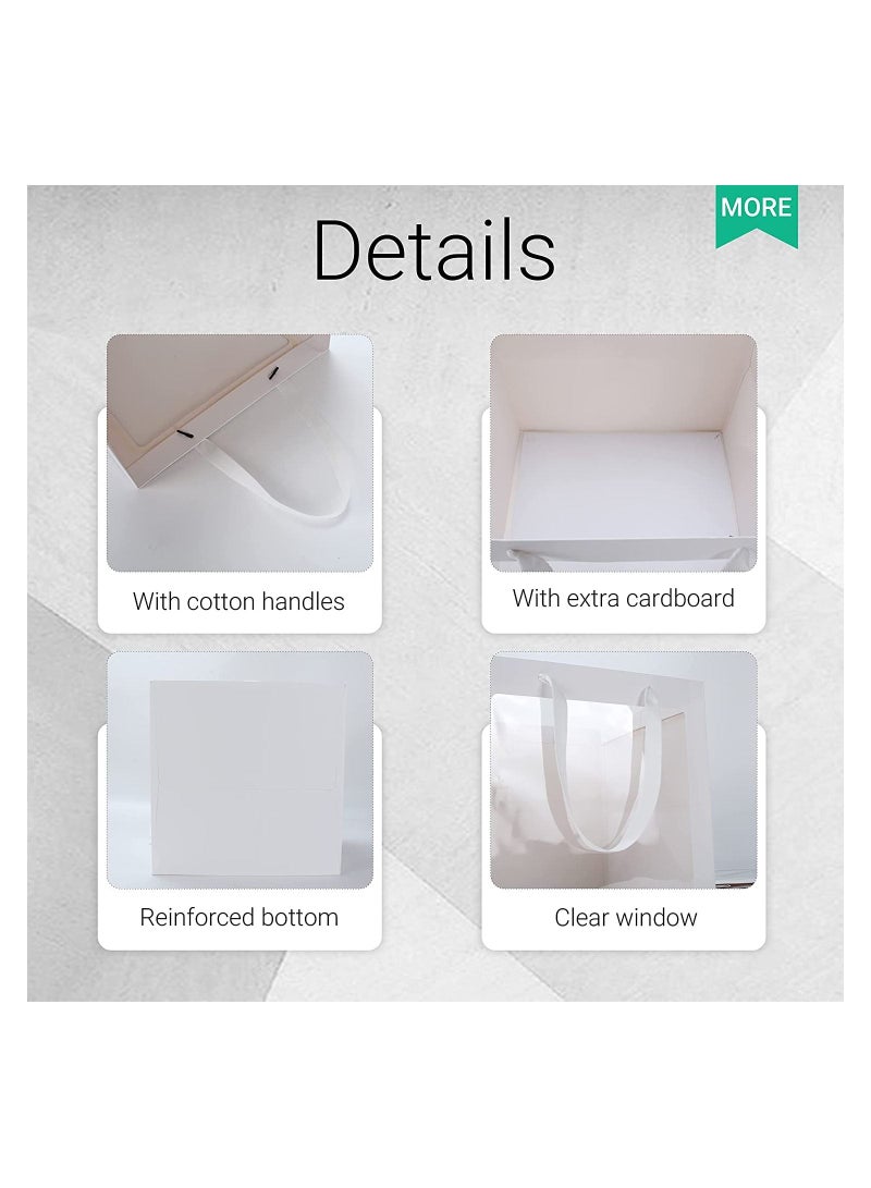 12Pcs Paper Gift Bags 15 x 15 x 15 cm Clear Murabba Gift Bag with Window, Paper Bags with Handles Gift Bags Gift Wrap Bags for Present Bouquets Bridal Shower Festivals Party Supplies (White Color) - Image 4