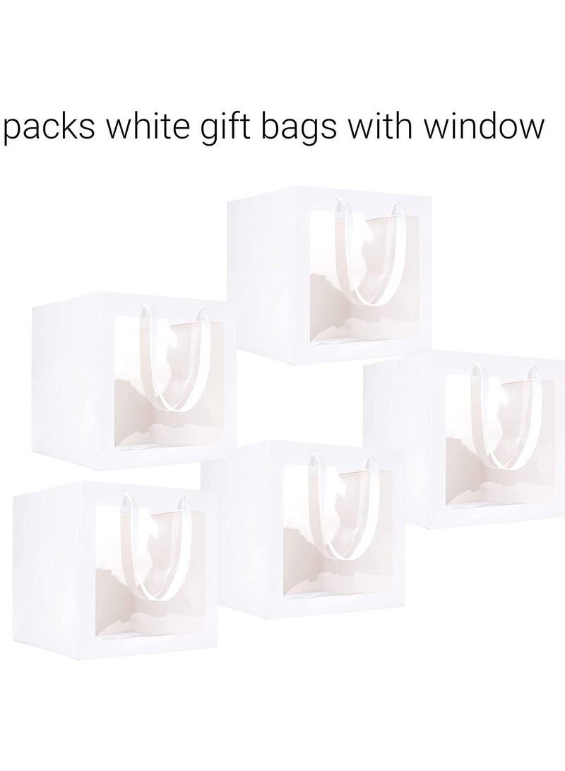 12Pcs Paper Gift Bags 15 x 15 x 15 cm Clear Murabba Gift Bag with Window, Paper Bags with Handles Gift Bags Gift Wrap Bags for Present Bouquets Bridal Shower Festivals Party Supplies (White Color) - Image 3