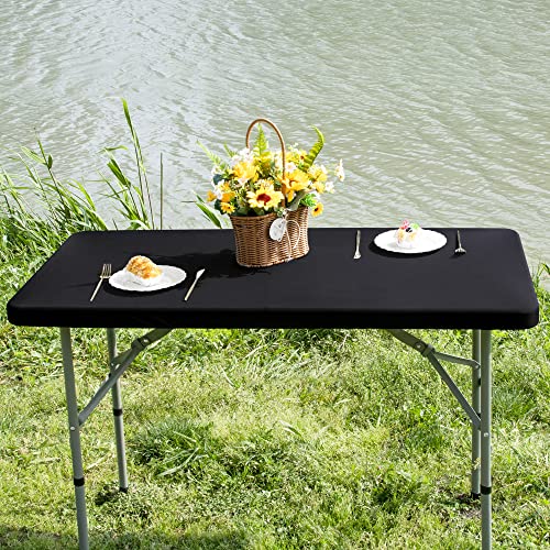 Nacuci Rectangle 4ft Fitted Table Cover Elastic Tablecloth 4ft Stretch Spandex Table Top Cover for Dining Indoor Outdoor Party Black 23X48 Inch - Image 2