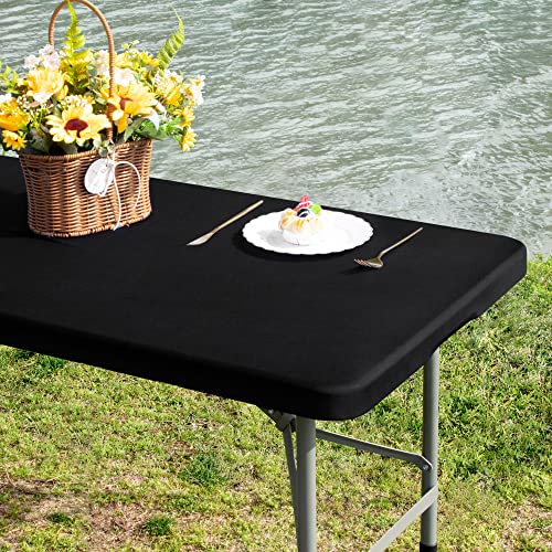 Nacuci Rectangle 4ft Fitted Table Cover Elastic Tablecloth 4ft Stretch Spandex Table Top Cover for Dining Indoor Outdoor Party Black 23X48 Inch - Image 1
