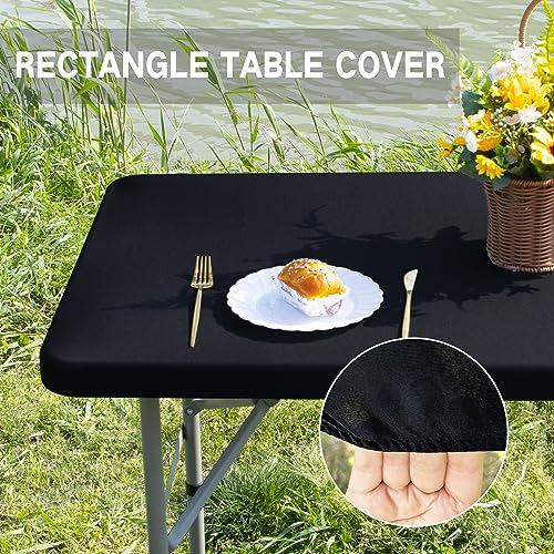 Nacuci Rectangle 4ft Fitted Table Cover Elastic Tablecloth 4ft Stretch Spandex Table Top Cover for Dining Indoor Outdoor Party Black 23X48 Inch - Image 3