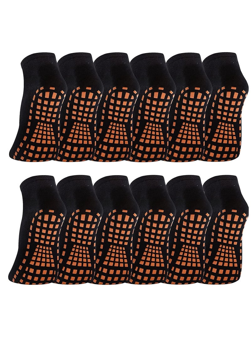 Y&D 12 Pairs Slipper Socks for Women, Non Slip Skid Gripper Socks,Athletic Short Cotton Trampoline Adults Women Hospital Yoga Socks(Black)  - Image 1