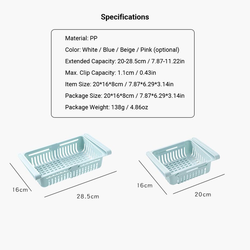 0.43 Inch Retractable Fridge Organizer Pull Out Drawer Clip On Under Shelf Basket Multicolour 20*8*16cm - Image 2