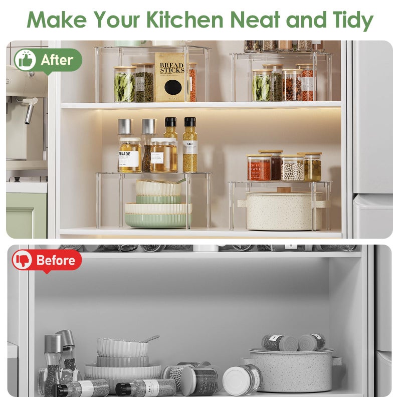 Delamu Clear Kitchen Cabinet Organizer, Set of 4 Acrylic Shelf Organizer for Cupboard Organizers and Storage, Stackable Cabinet Shelf for Plate, Dish, Bowl, Cup & Mug, 11.7" W x 7.7" D x 6.3" H - Image 2