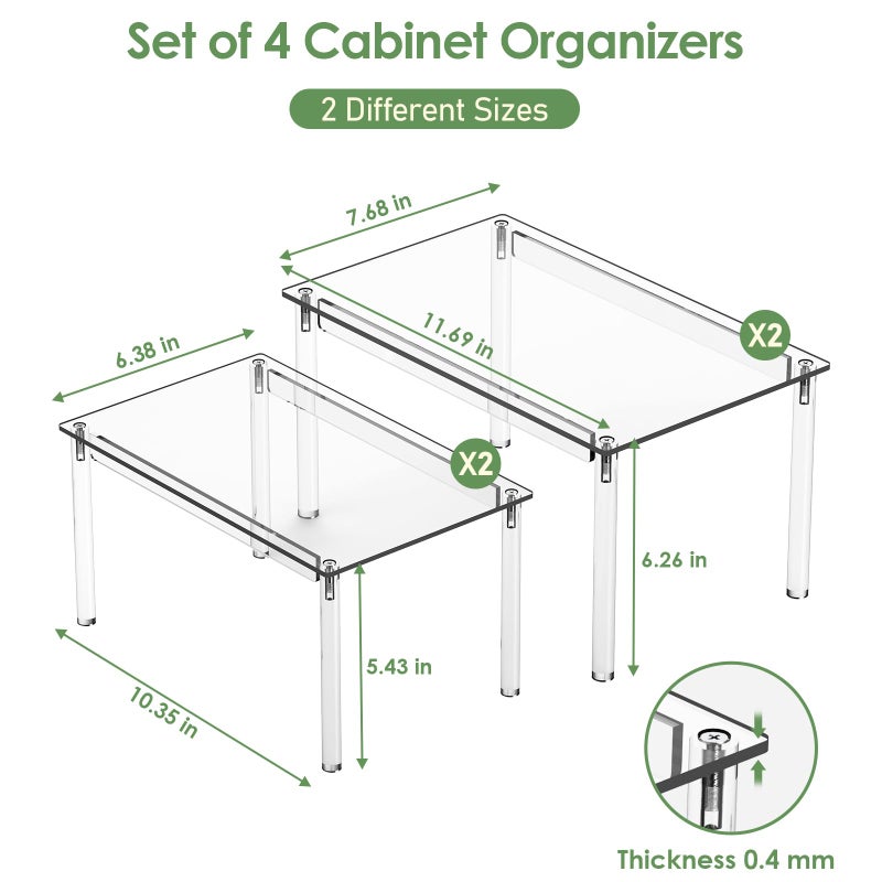 Delamu Clear Kitchen Cabinet Organizer, Set of 4 Acrylic Shelf Organizer for Cupboard Organizers and Storage, Stackable Cabinet Shelf for Plate, Dish, Bowl, Cup & Mug, 11.7" W x 7.7" D x 6.3" H - Image 5