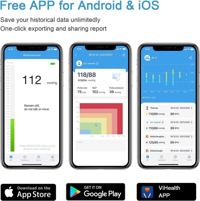 VIATOM Armfit Upper Arm Blood Pressure Machines for Home Use Bluetooth, Digital Automatic Blood Pressure Monitor with Large Cuff, Portable Wireless Cuff On The Go with Apple & Android APP Apple Health - Image 5