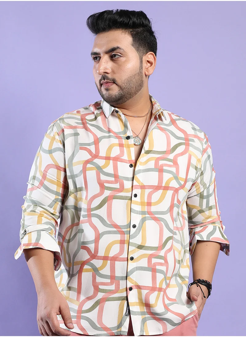انستافاب بلس Instafab Plus Men's Multicolour Flowing Vines Shirt For Casual Wear | Spread Collar | Long Sleeve | Button Closure | Cotton Slub Shirt Crafted With Comfort Fit For Everyday Wear