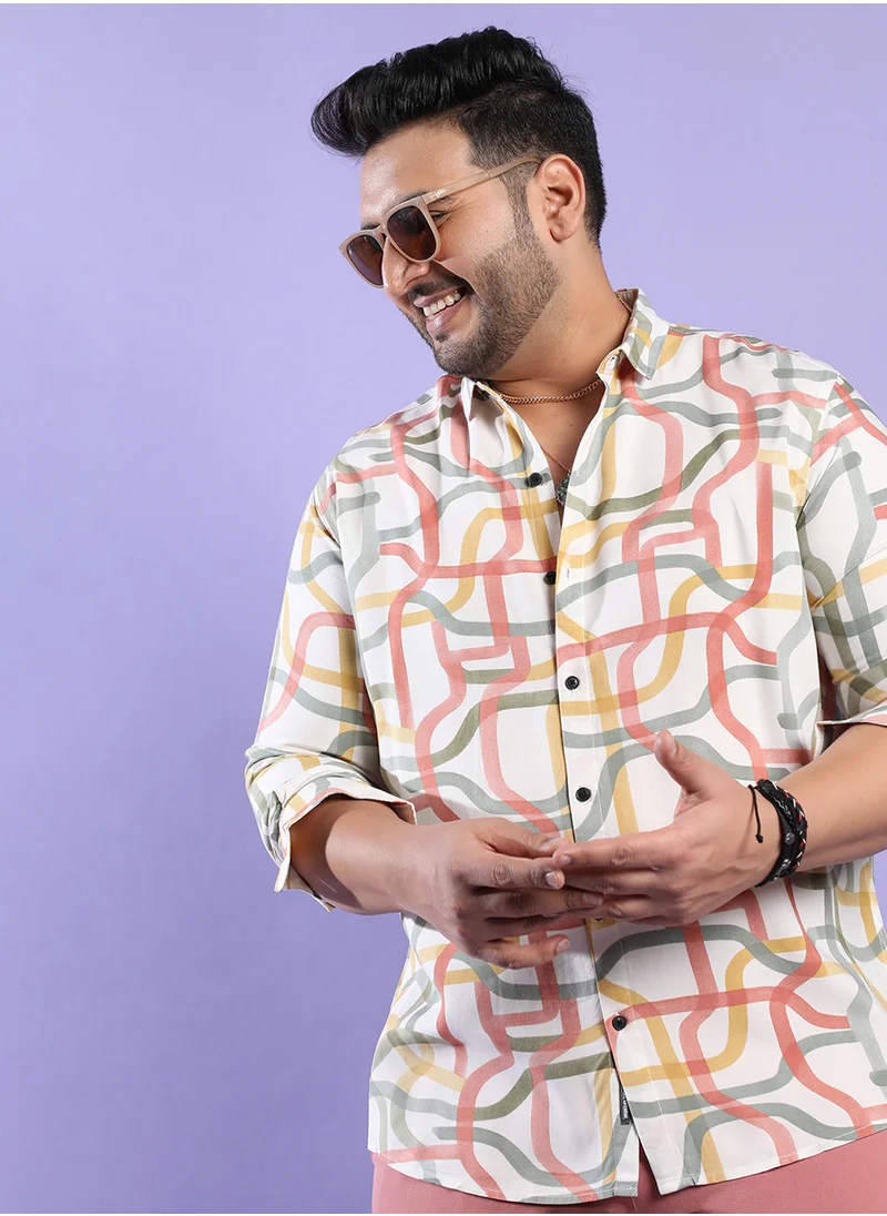 انستافاب بلس Instafab Plus Men's Multicolour Flowing Vines Shirt For Casual Wear | Spread Collar | Long Sleeve | Button Closure | Cotton Slub Shirt Crafted With Comfort Fit For Everyday Wear