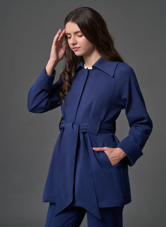 ميزال MIZALLE DENIM TEXTURED BELT CAPE