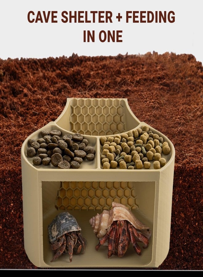 HERPDEN Hermit Crab Habitat Shelter with Dual Food Bowls, 2-in-1 Cave Shelter & Feeding Dish, Textured Climbing Ramp & Viewing Window, Hermit Crab Accessories for Habitat & Tank Setup (Sand) - Image 2