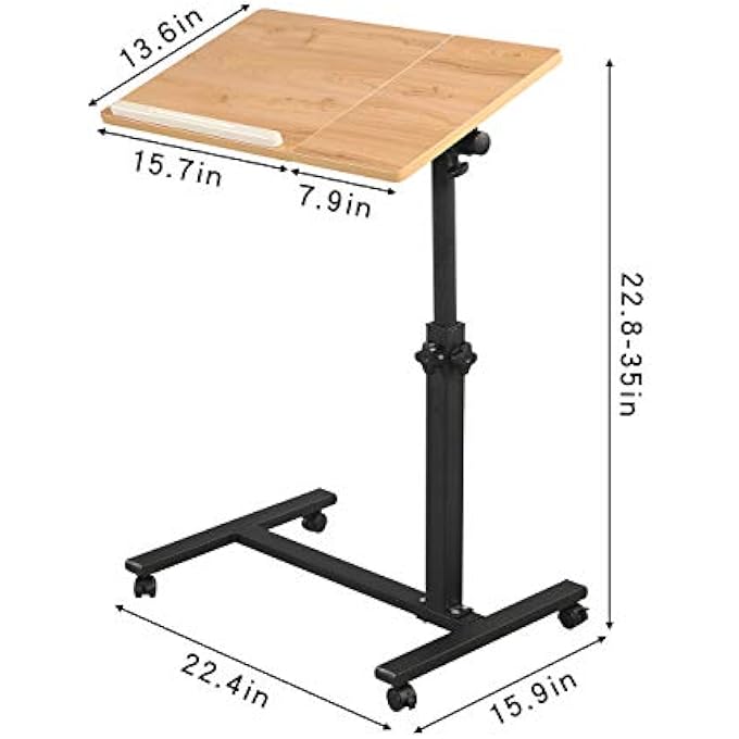 rayihni ROLLING LAPTOP TABLE LAP DESK FOR LAPTOP ROLLING CART TILTING OVERBED BEDSIDE TABLE OVERBED DESK OVERBED TABLE WITH WHEELS ADJUSTABLE LAPTOP STAND SOFA SIDE TABLE - Image 3