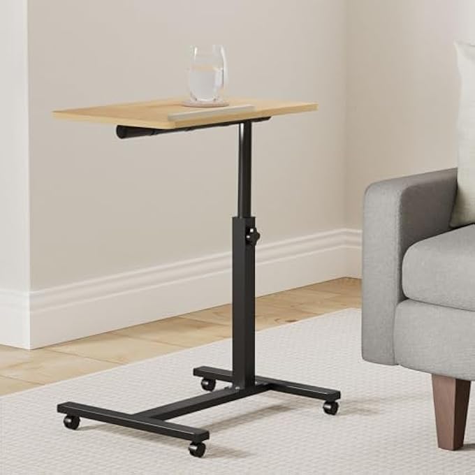 rayihni ROLLING LAPTOP TABLE LAP DESK FOR LAPTOP ROLLING CART TILTING OVERBED BEDSIDE TABLE OVERBED DESK OVERBED TABLE WITH WHEELS ADJUSTABLE LAPTOP STAND SOFA SIDE TABLE - Image 2