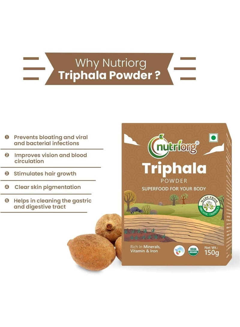 nutriorg Triphala Powder 150g (Hairtaki, Bibhitaki & Amlaki) Digestive Care - Image 2