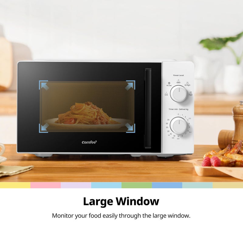 COMFEE' 20L Compact White Microwave Oven, 700W Solo Manual Countertop Microwave with 5 Power Levels, Quick Defrost, Easy Clean, Dial Timer, Ideal for Small Kitchens - CMO-MM20L2NFPF(WH) - Image 3