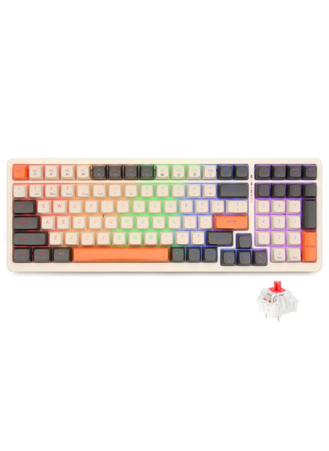 RK909 Wireless Mechanical Gaming Keyboard, 3 Mode 2.4G/Wired/Bluetooth, Blue Switches, 100 Keys, 20 Modes LED Backlighting, Rechargeable Keyboard for PC Gamers/Mac/Windows/Smartphone