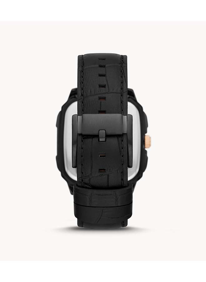 FOSSIL Men Inscription Rectangle Shape Leather Strap Analog Wrist Watch BQ2572 - 41mm - Black - Image 2