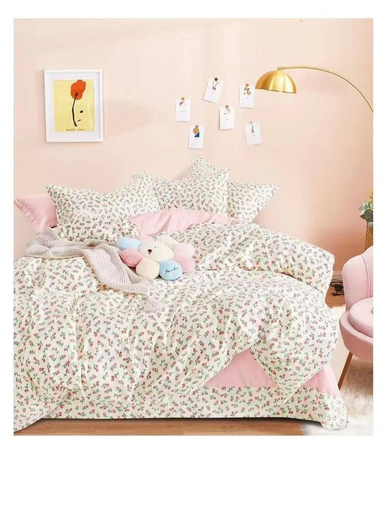 بيج طقم سرير من 4 قطع - غطاء لحاف 160 × 210 سم + ملاءة مثبتة + 2 كيس وسادة 100% قطن