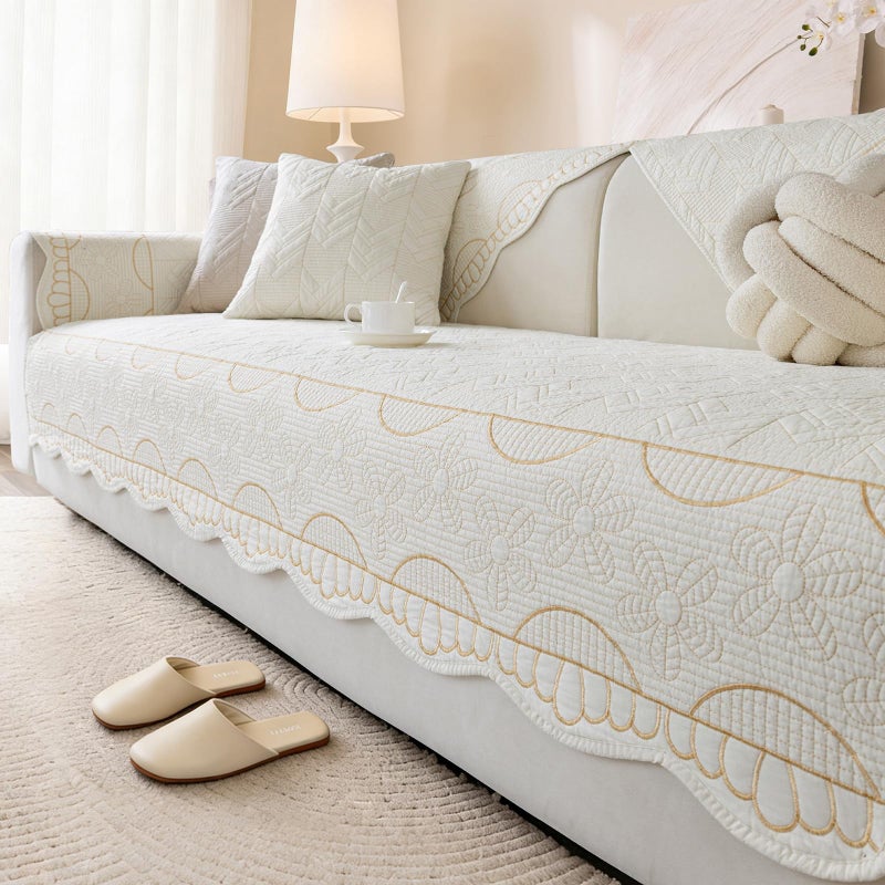 XSlive Cotton Quilted Pet Couch Covers for Sofa Farmhouse Rustic Floral Embroidery Sectional Couch Cover Soft Anti-Slip Sofa Slipcover Furniture Protector for Kids, Dogs, Pets (Cream,28"x28") - Image 1