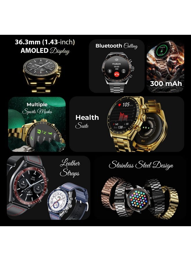 Fire-Boltt Moonwatch 36.3mm (1.43 inch) AMOLED Display, Wireless Charging, Metallic Frame, Stainless Steel Luxury Straps, Complete Health Suite, Bluetooth Calling, Sports Modes (Gold) - Image 3