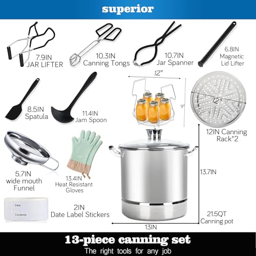 LINMAGCO Canning Supplies Starter Kit - Canning Pot, Water Bath Canner with Lid & Steam Canner with Rack - Image 2