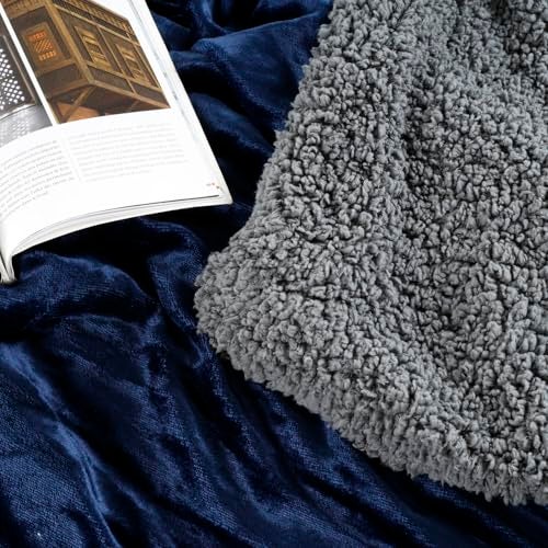 CHANDRAVATI Double Bed Premium Polyester Micromink Mild Winter/Heavy Winter Sherpa Blanket Super Soft Flannel Solid/Plain || (Blue) - Image 5