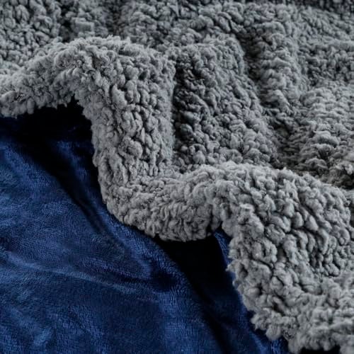 CHANDRAVATI Double Bed Premium Polyester Micromink Mild Winter/Heavy Winter Sherpa Blanket Super Soft Flannel Solid/Plain || (Blue) - Image 2
