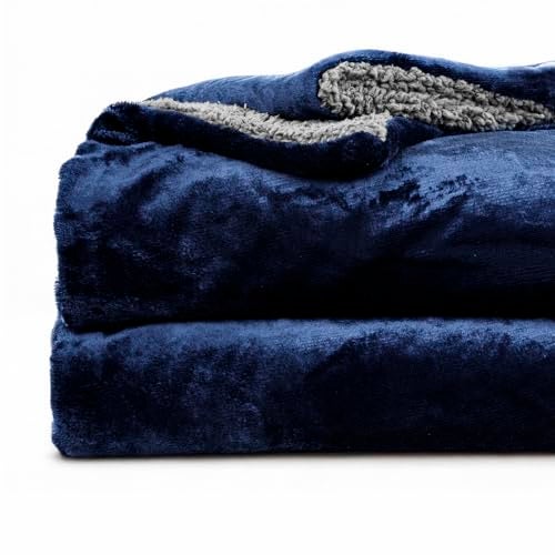 CHANDRAVATI Double Bed Premium Polyester Micromink Mild Winter/Heavy Winter Sherpa Blanket Super Soft Flannel Solid/Plain || (Blue) - Image 1