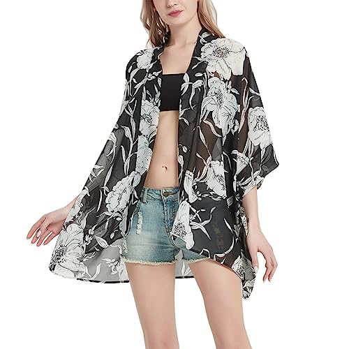 Max Hsuan Women's Loose Print Sheer Chiffon Kimono Beach Swim Cover up Cardigan Capes Blouse Tops - Image 1