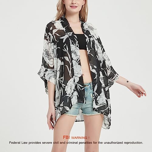Max Hsuan Women's Loose Print Sheer Chiffon Kimono Beach Swim Cover up Cardigan Capes Blouse Tops - Image 2