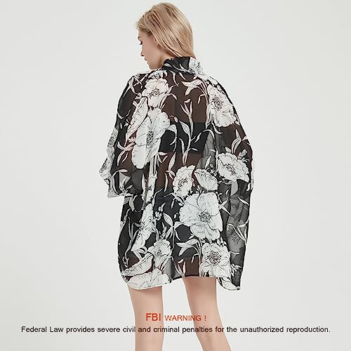 Max Hsuan Women's Loose Print Sheer Chiffon Kimono Beach Swim Cover up Cardigan Capes Blouse Tops - Image 4