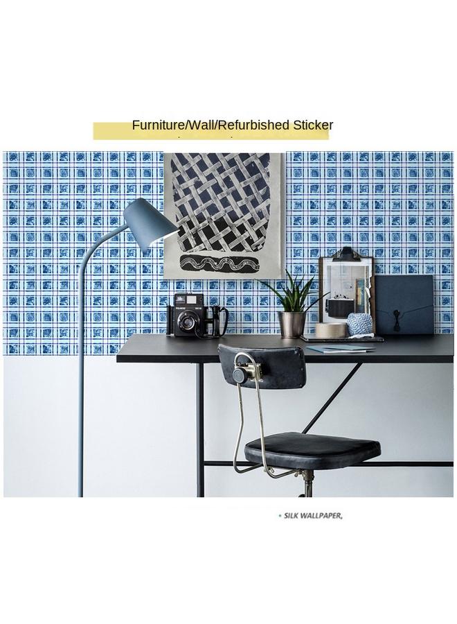 Bluejw Moisture-proof Self-adhesive Pvc Wallpaper Self-adhesive Bedroom Student Cartoon Plaid Wallpaper Cabinet Wardrobe Desktop Dormitory Sticker - Image 1
