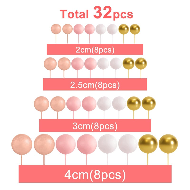 ASTARON 32 Pcs Ball Cake Topper Decorations Mini Balloons Cake Topper Sticks Foam Balls Cake Picks Cake Topper Balls Cake Decorations for Wedding Party Birthday Cake Decorations (Rose goldï¼ŒPink) - Image 2