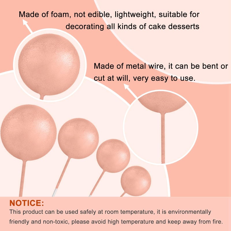 ASTARON 32 Pcs Ball Cake Topper Decorations Mini Balloons Cake Topper Sticks Foam Balls Cake Picks Cake Topper Balls Cake Decorations for Wedding Party Birthday Cake Decorations (Rose goldï¼ŒPink) - Image 3