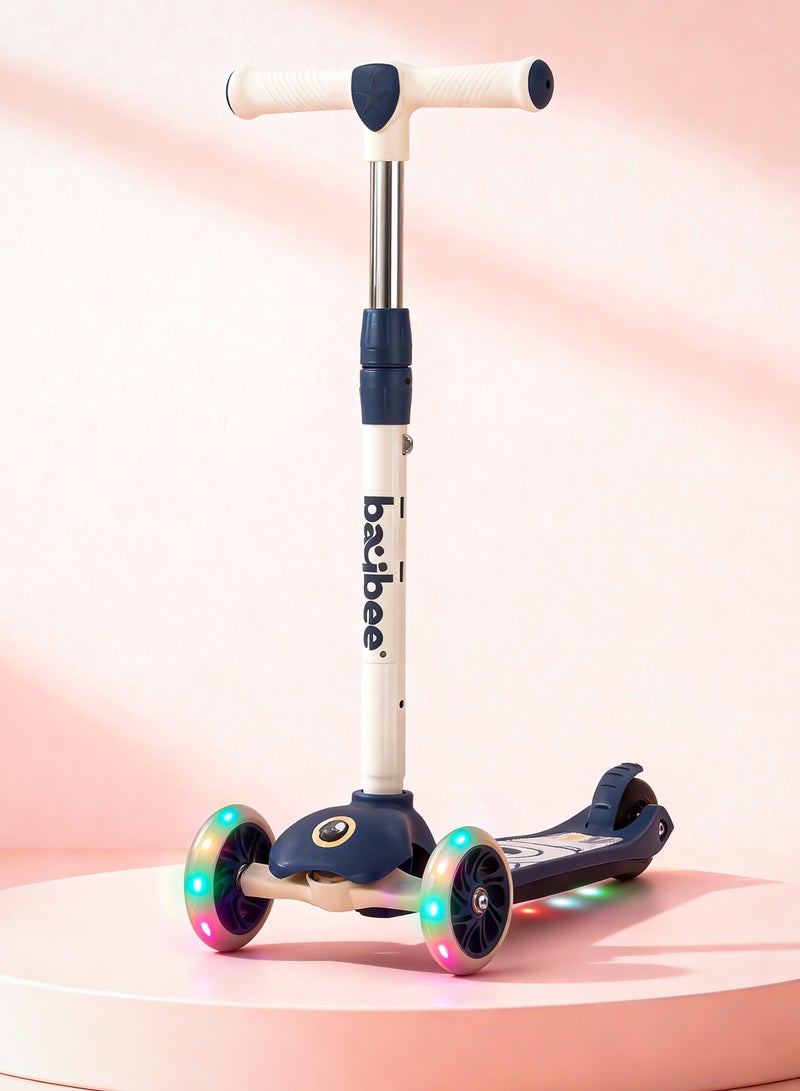 BAYBEE Skaterz Kick Scooter for Kids | 3 Wheel Kids Scooter with 3 Height Adjustable, LED Lights & Music | Skate Scooter Upto 50Kgs Weight Capacity | Runner Scooters for Kid 3 to 10 Years Blue - Image 1