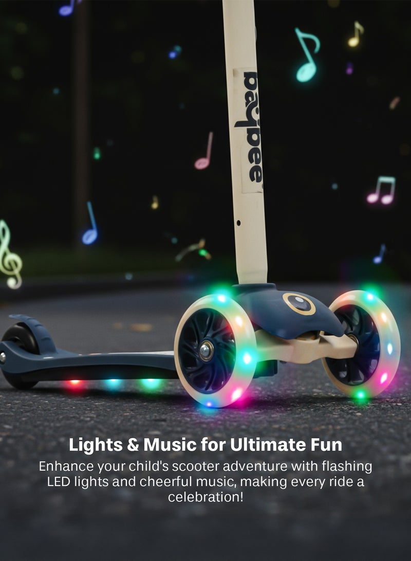 BAYBEE Skaterz Kick Scooter for Kids | 3 Wheel Kids Scooter with 3 Height Adjustable, LED Lights & Music | Skate Scooter Upto 50Kgs Weight Capacity | Runner Scooters for Kid 3 to 10 Years Blue - Image 4