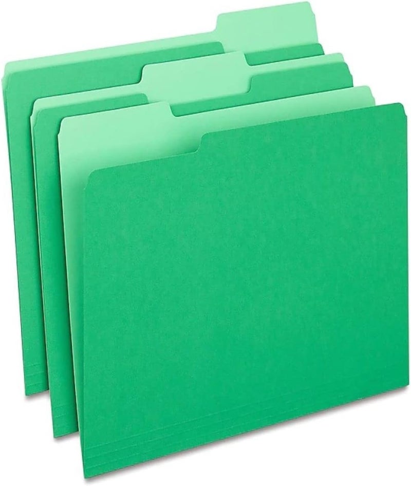 Staples File Folders, 1/3-Cut Tab, Assorted Position, Letter Size, Perfect for Home, Office, Classroom, 100-Pack, Green - Image 1