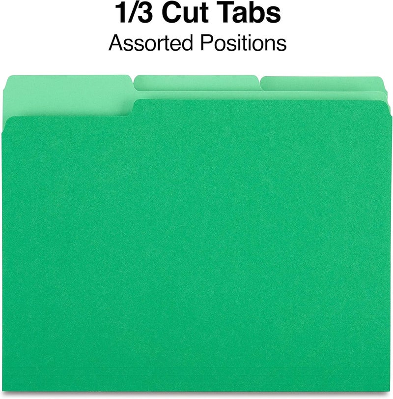 Staples File Folders, 1/3-Cut Tab, Assorted Position, Letter Size, Perfect for Home, Office, Classroom, 100-Pack, Green - Image 3