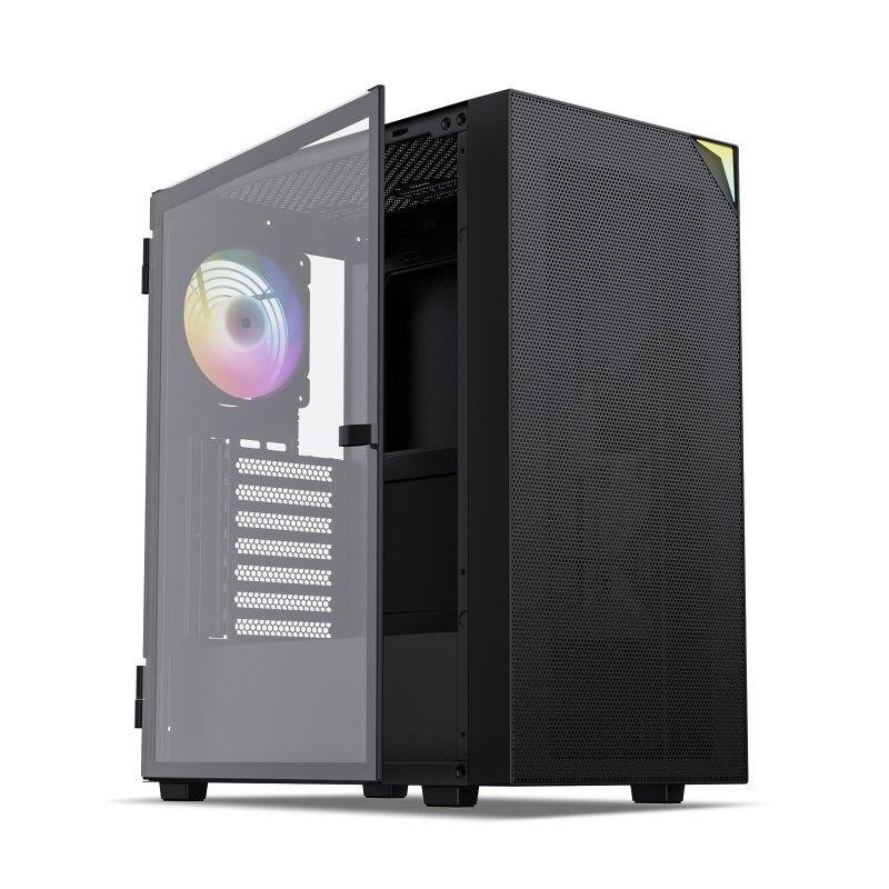 Vetroo AL800 Mid Tower ATX PC Computer Case - Door Opening Design Tempered Glass, Adjustable LED Strip, Pre-Installed ARGB & PWM FDB Fan in Rear, Support for 50 Series GPUs - Black - Image 1
