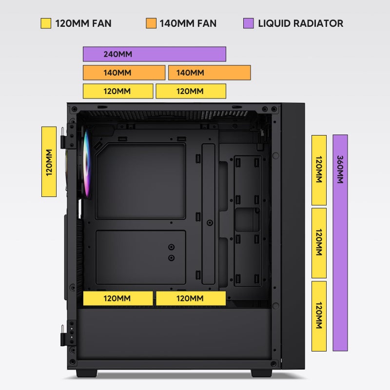 Vetroo AL800 Mid Tower ATX PC Computer Case - Door Opening Design Tempered Glass, Adjustable LED Strip, Pre-Installed ARGB & PWM FDB Fan in Rear, Support for 50 Series GPUs - Black - Image 3