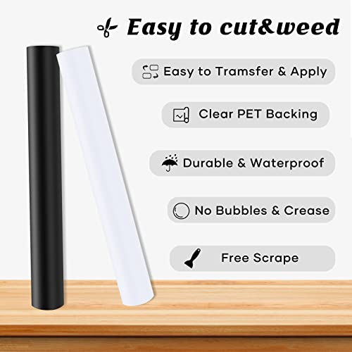 HTVRONT Permanent Vinyl Roll, 2 Rolls 12" x 14FT Black & White Adhesive Vinyl Compatible with Cricut Cutting Machine, Silhouette Easy to Weed & Transfer - Image 3