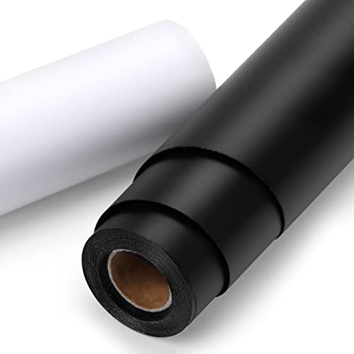 HTVRONT Permanent Vinyl Roll, 2 Rolls 12" x 14FT Black & White Adhesive Vinyl Compatible with Cricut Cutting Machine, Silhouette Easy to Weed & Transfer - Image 1