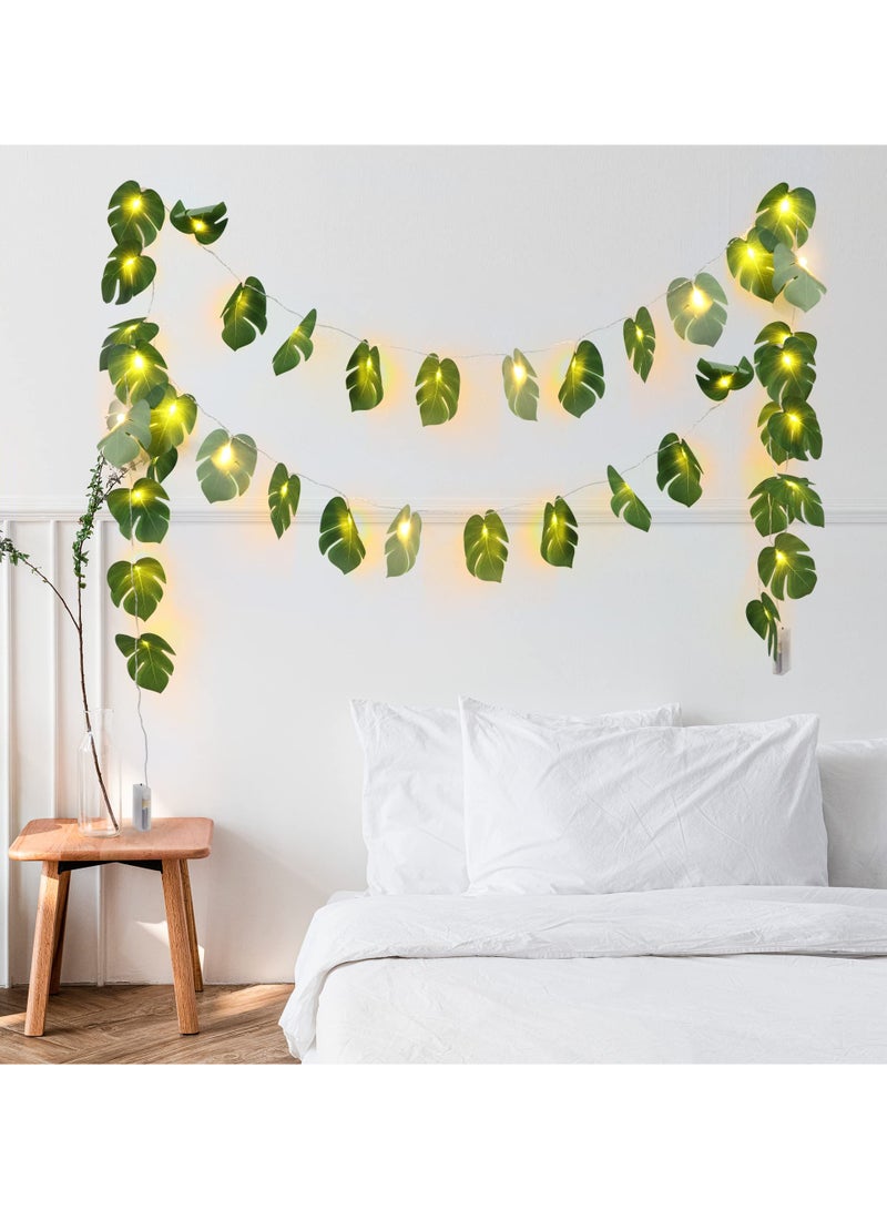 Excefore أضواء خيطية على شكل أوراق، 9.84 قدم أضواء LED بخيوط مع 20 ضوء LED معلق لتزيين غرفة النوم، مصباح خيط زخرفي بموضوع أوراق مونستيرا الخضراء - Image 1
