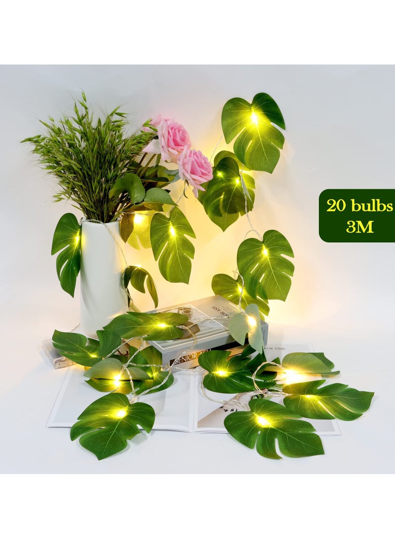 Excefore أضواء خيطية على شكل أوراق، 9.84 قدم أضواء LED بخيوط مع 20 ضوء LED معلق لتزيين غرفة النوم، مصباح خيط زخرفي بموضوع أوراق مونستيرا الخضراء - Image 3